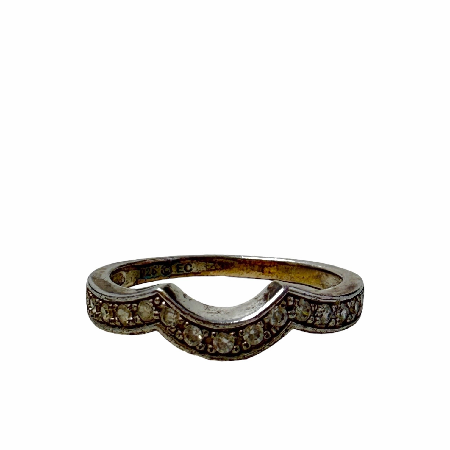 CZ & Sterling Silver Guard Band Ring By Unbranded