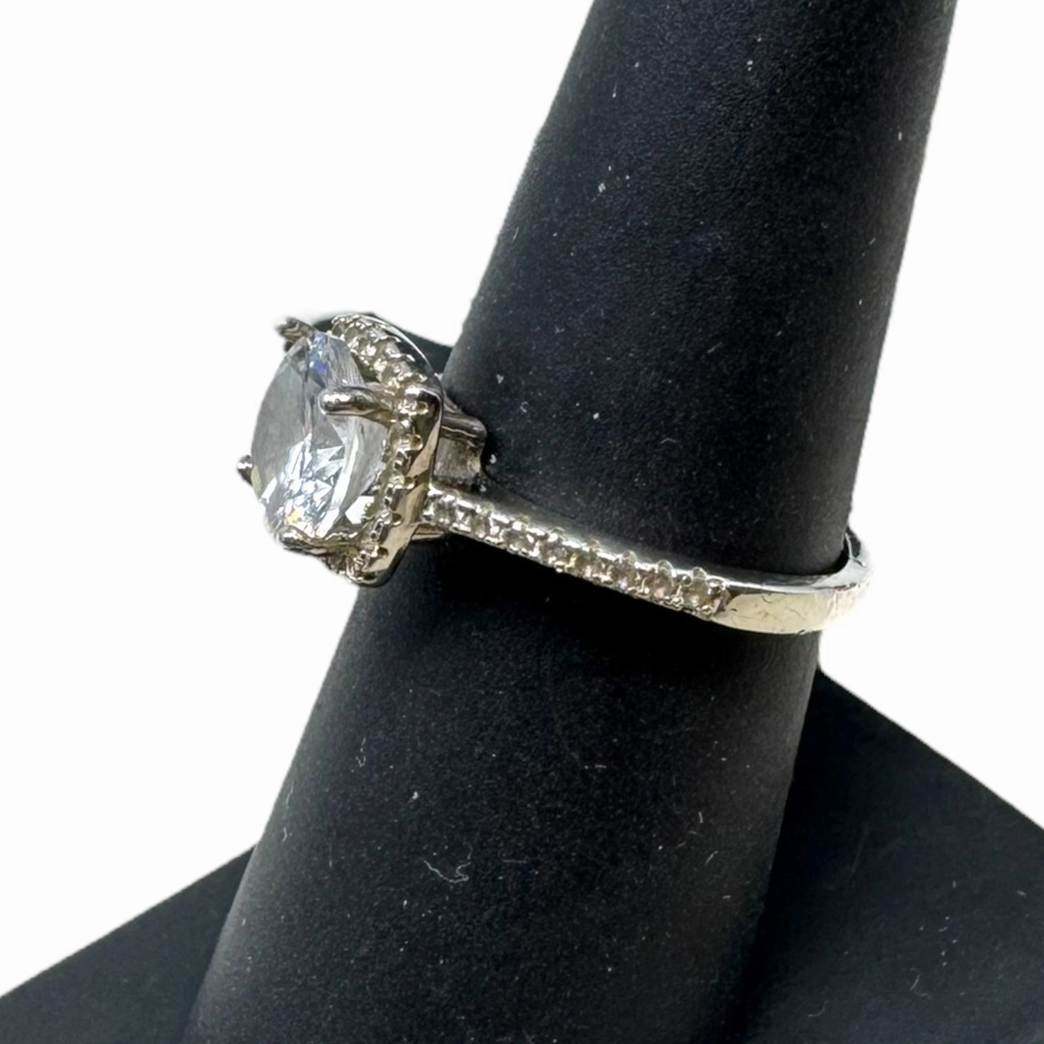 CZ & Sterling Silver Halo Ring By Unbranded, Size: 7