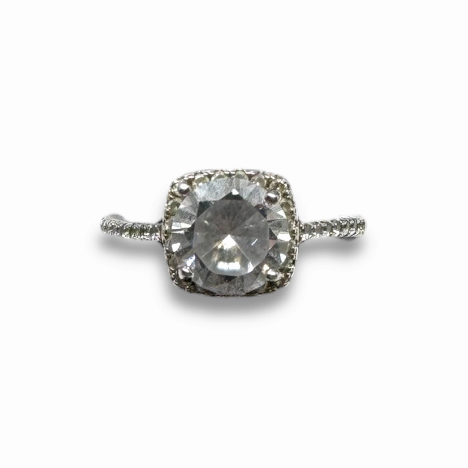 CZ & Sterling Silver Halo Ring By Unbranded, Size: 7