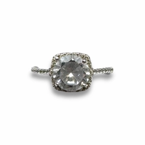 CZ & Sterling Silver Halo Ring By Unbranded, Size: 7