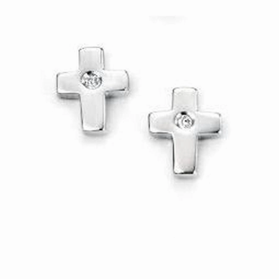 D 4 Diamond Cross Stud Earrings