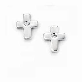 D 4 Diamond Cross Stud Earrings