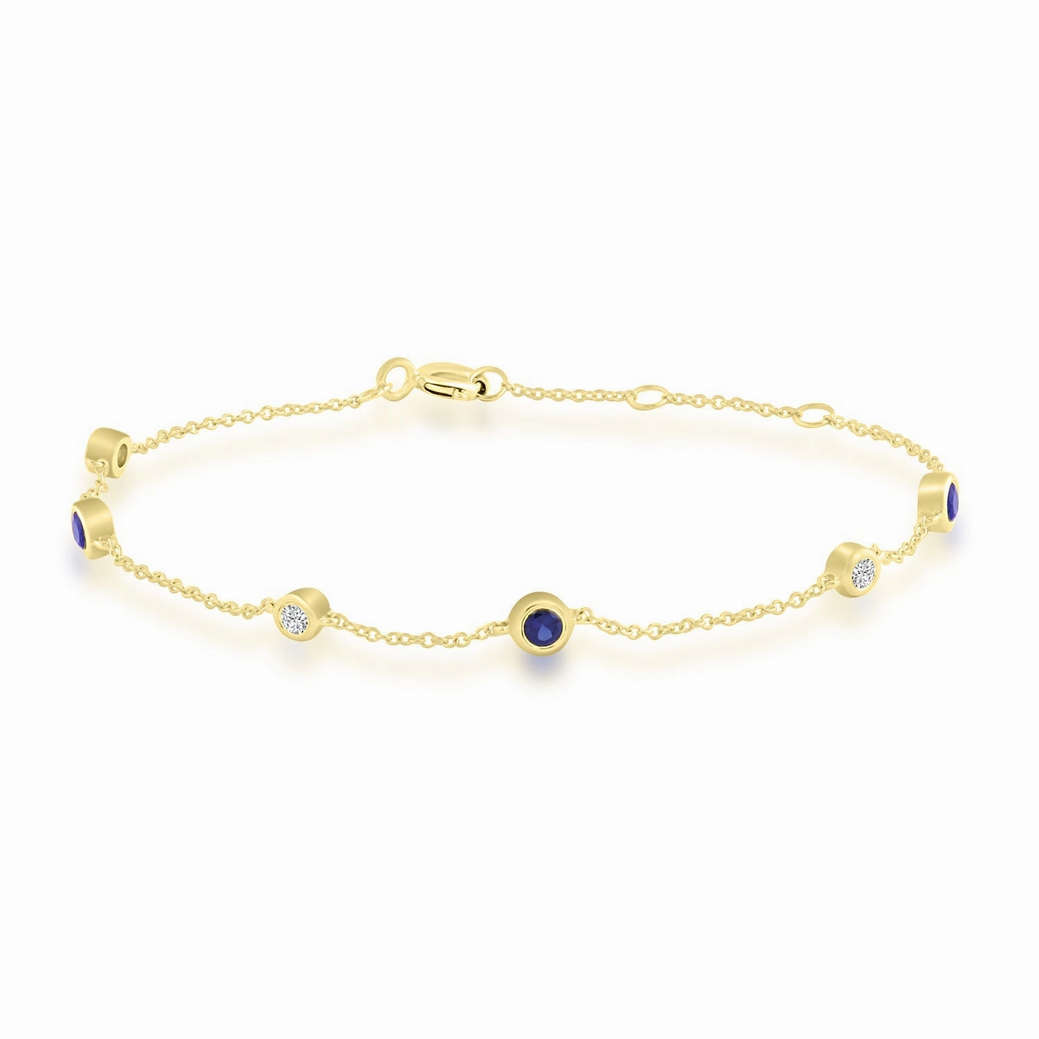 Diamond and Sapphire Bracelet with 0.10ct Diamonds in 9K Yellow Gold