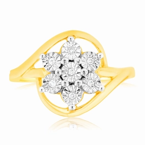 Diamond Flower Ring in 9ct Yellow & White Gold