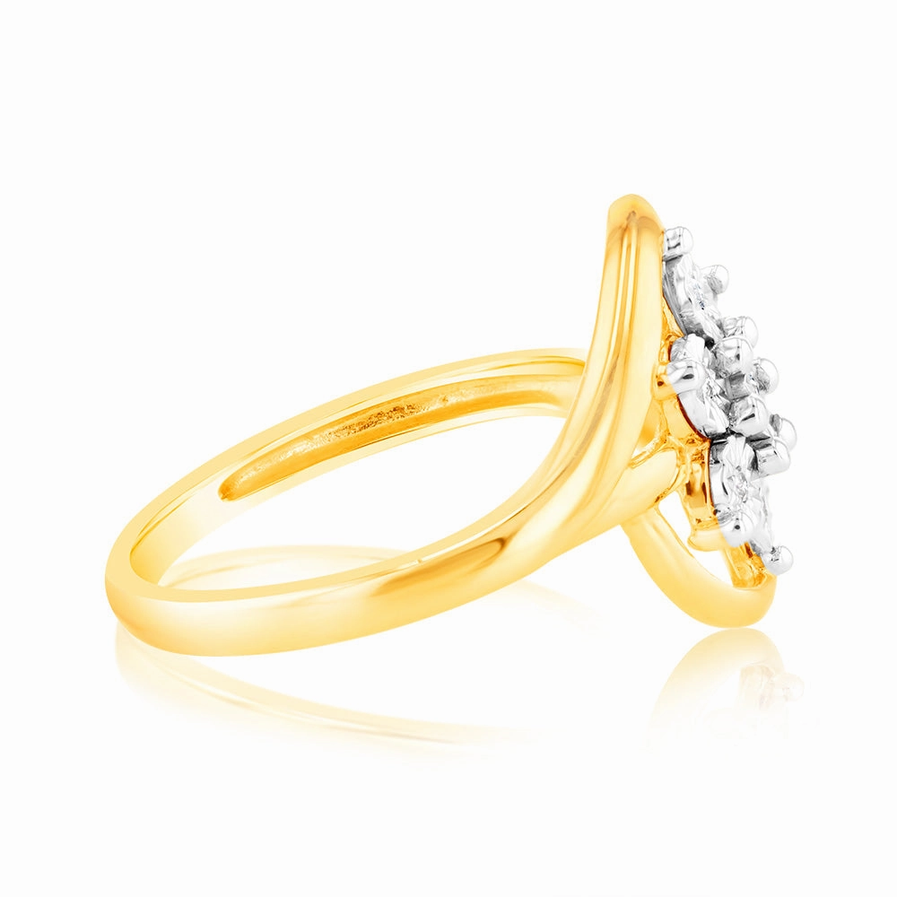 Diamond Flower Ring in 9ct Yellow & White Gold