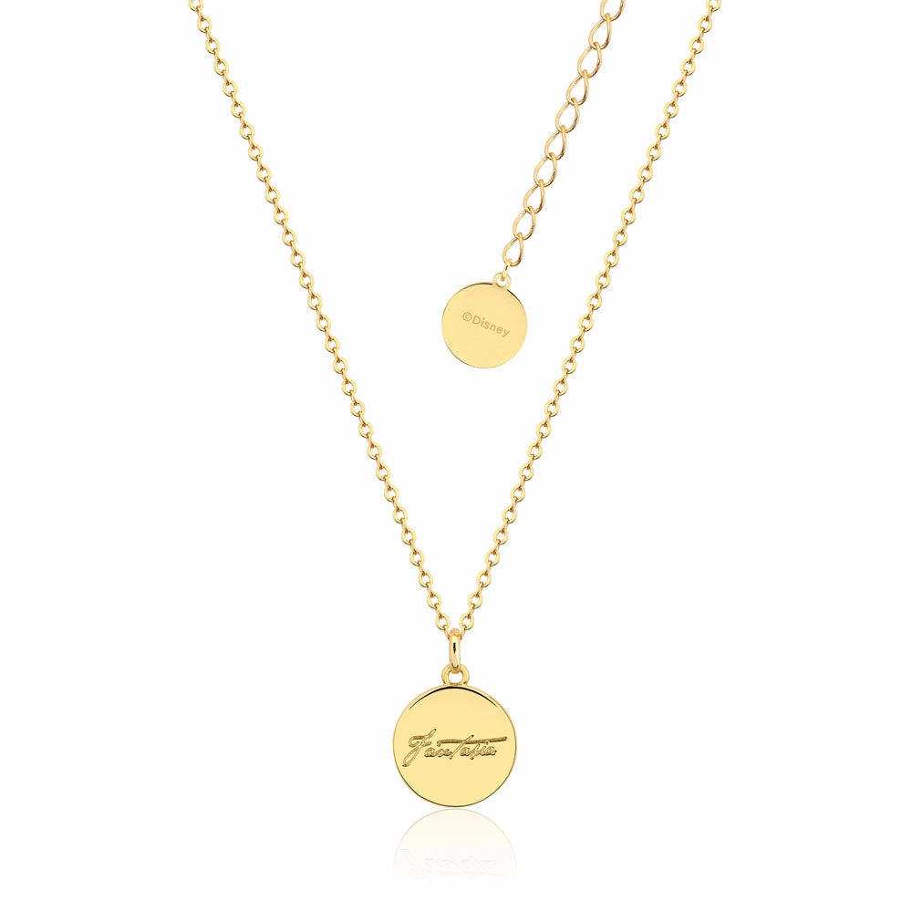 Disney Fantasia Gold Plated Sorcerer's Mickey Reversible Medallion Pendant on Chain