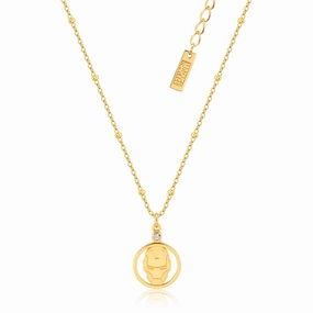 Disney Sterling Silver 14ct Gold Plated Iron Man CZ Pendant On 45cm Chain