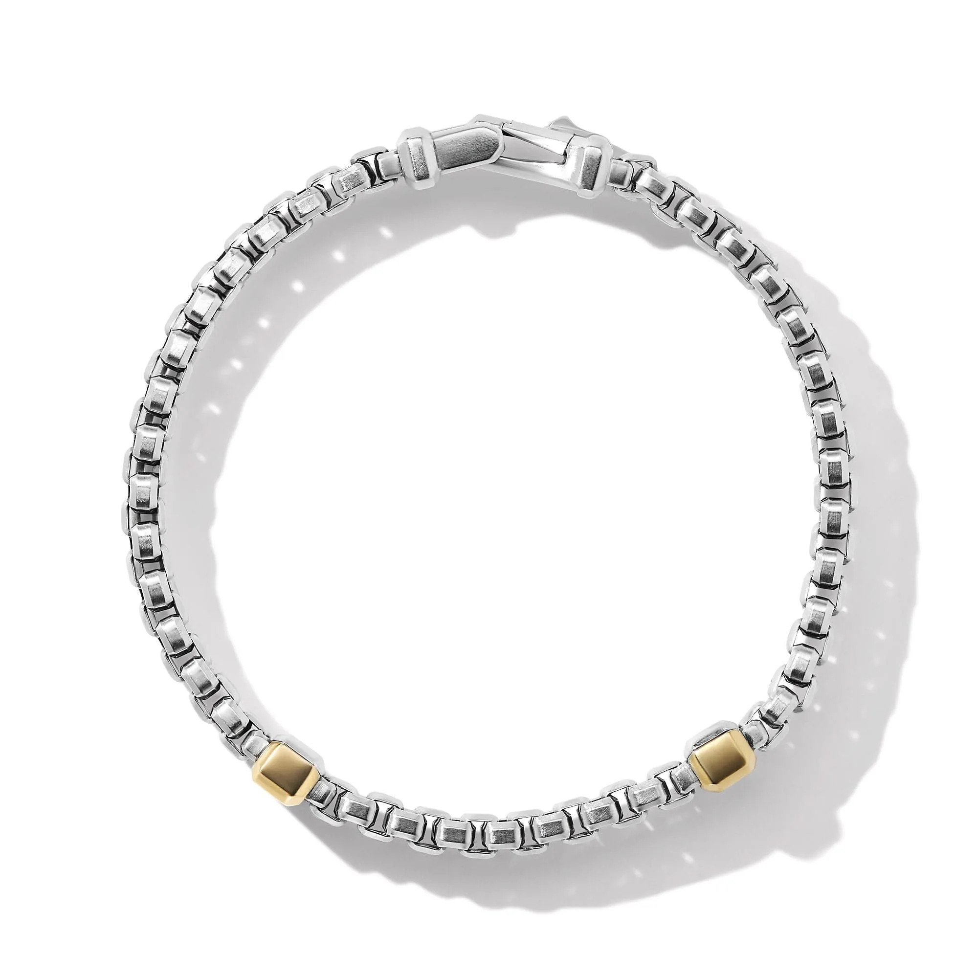 Double Box Chain Bracelet in Sterling Silver with 18K Yellow Gold
