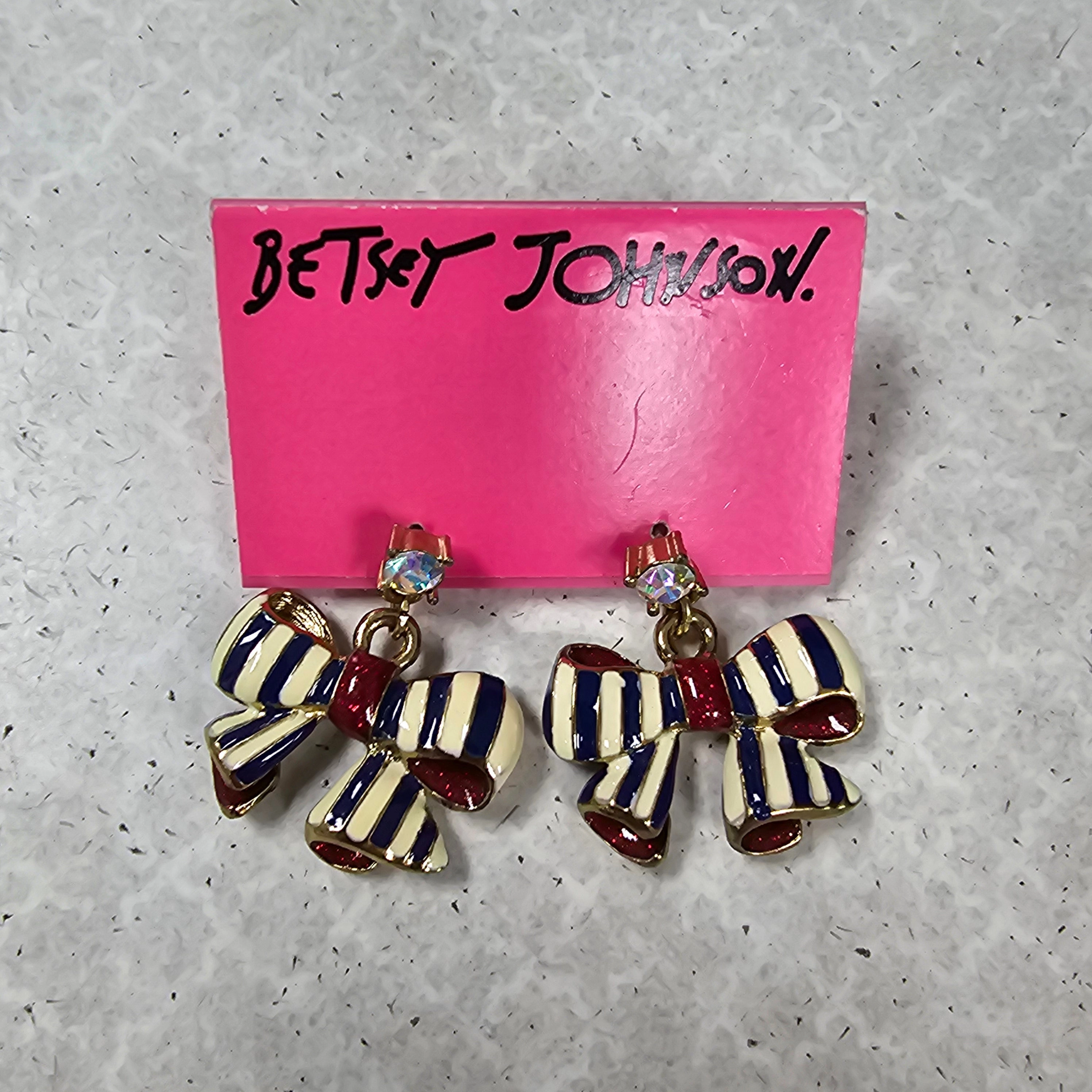 Earrings Dangle/Drop By Betsey Johnson In Blue & Cream