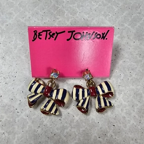 Earrings Dangle/Drop By Betsey Johnson In Blue & Cream