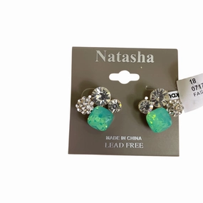 Earrings Stud By Natasha In Green & White