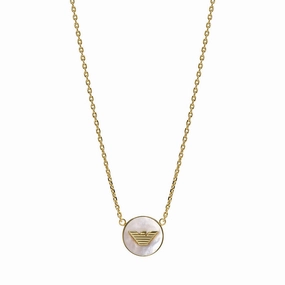 Emporio Armani Gold Plated Brass Mother Of Pearl Eagle Logo Pendant On Chain