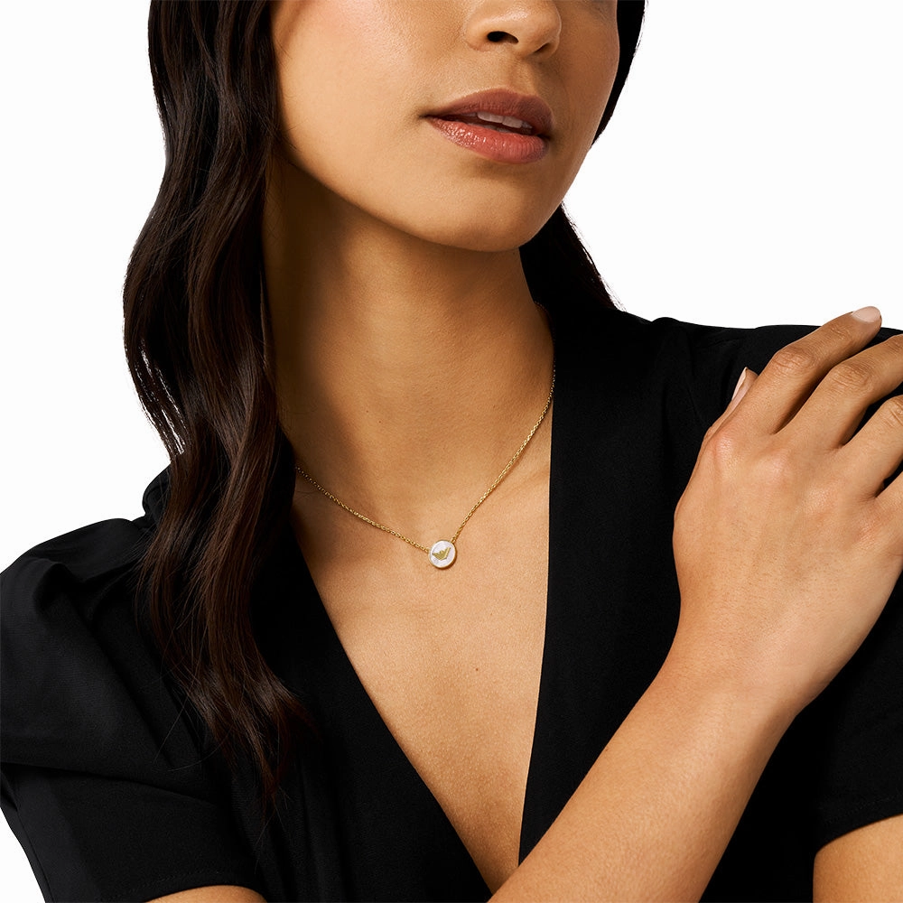 Emporio Armani Gold Plated Brass Mother Of Pearl Eagle Logo Pendant On Chain