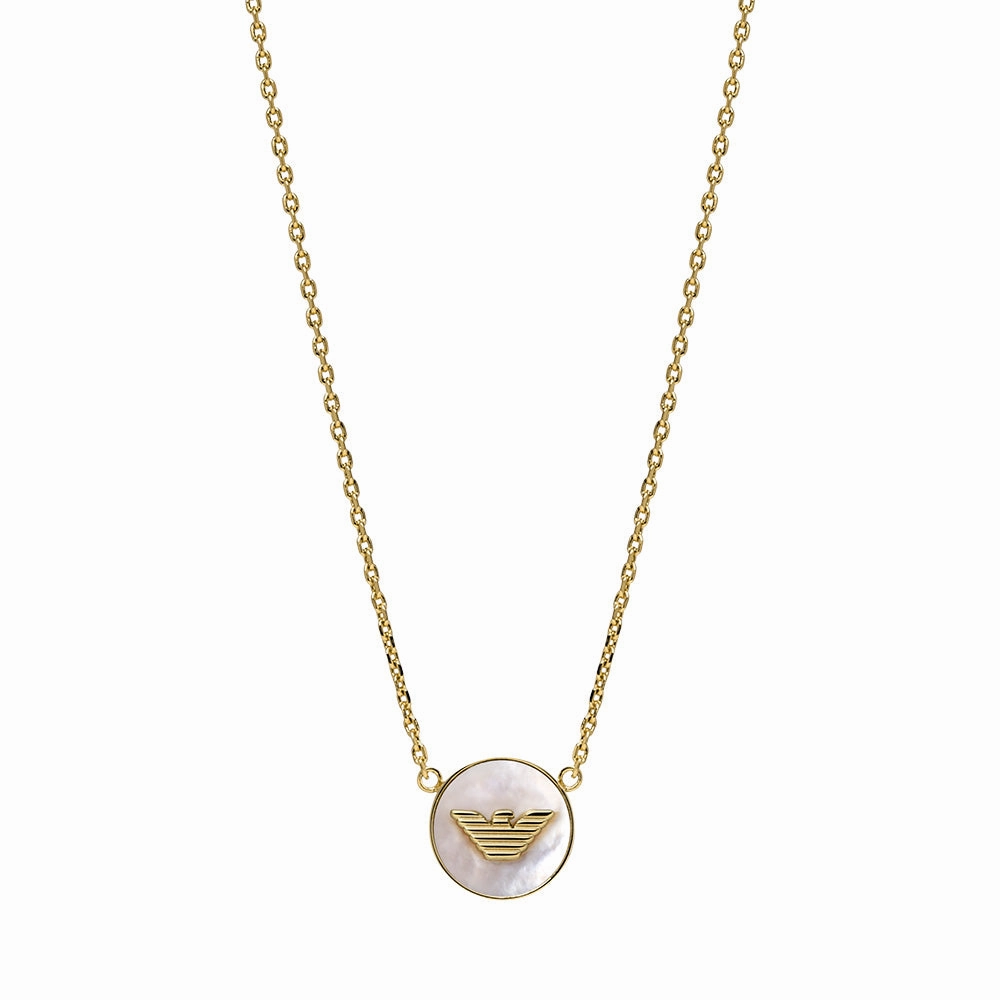 Emporio Armani Gold Plated Brass Mother Of Pearl Eagle Logo Pendant On Chain
