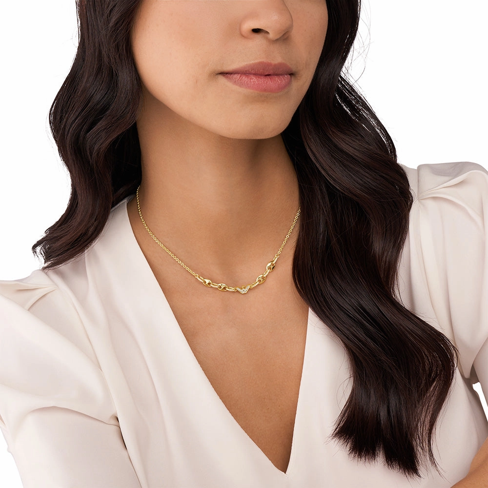 Emporio Armani Gold Plated Brass Sentimental CZ Pendant With Chain