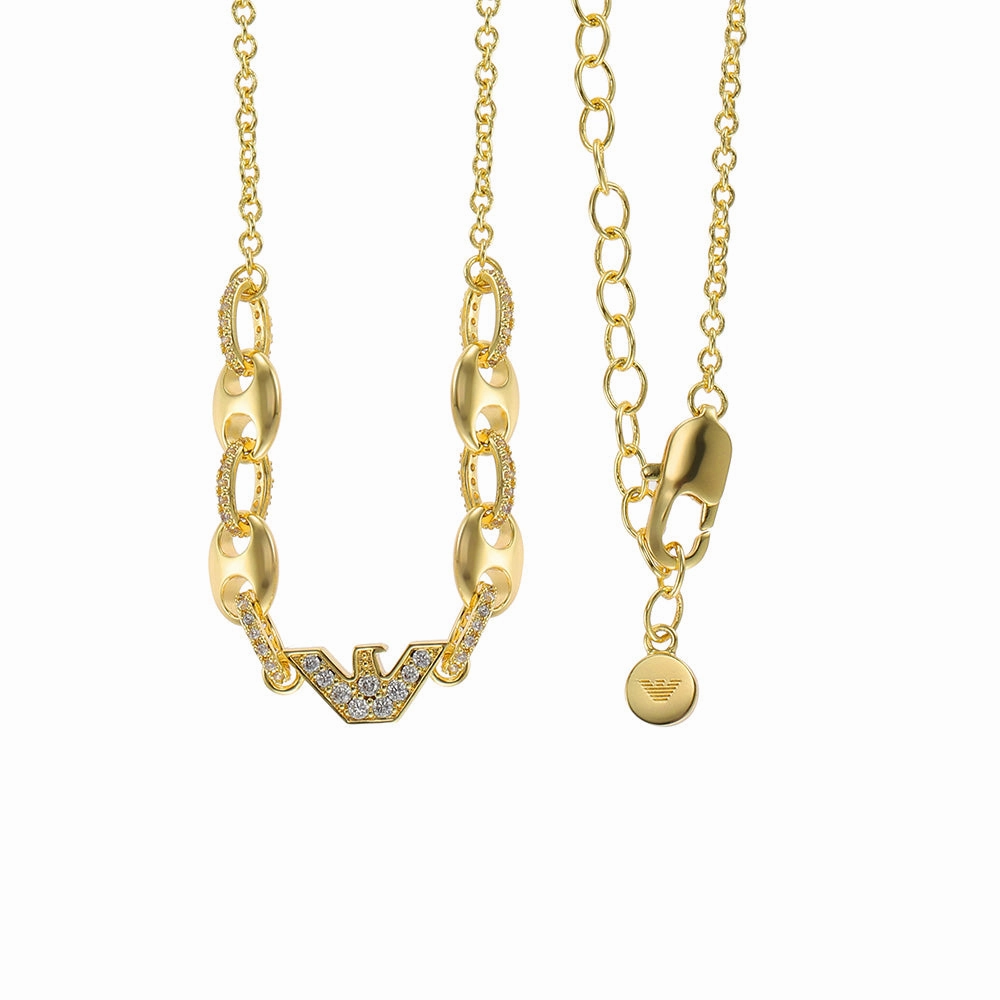 Emporio Armani Gold Plated Brass Sentimental CZ Pendant With Chain