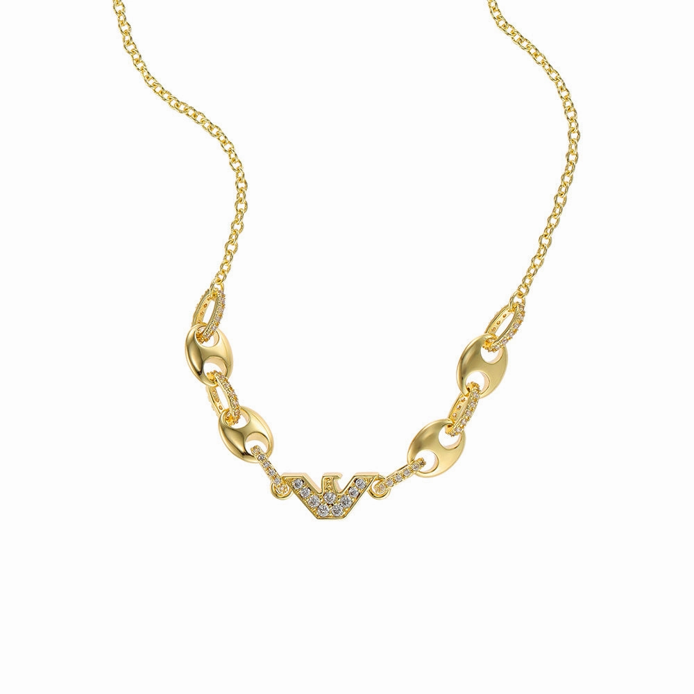 Emporio Armani Gold Plated Brass Sentimental CZ Pendant With Chain