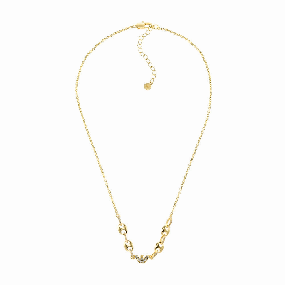 Emporio Armani Gold Plated Brass Sentimental CZ Pendant With Chain