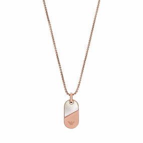 Emporio Armani Rose Gold Plated Stainless Steel Mother Of Pearl Dog Tag Pendant on Chain