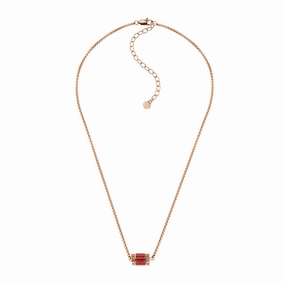 Emporio Armani Rose Gold Plated Stainless Steel Red Lacquer Pendant With Chain