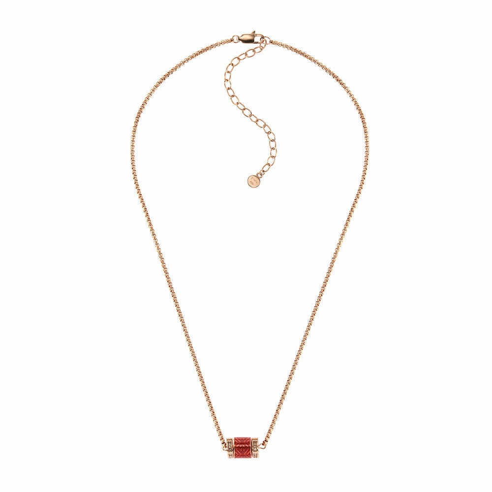 Emporio Armani Rose Gold Plated Stainless Steel Red Lacquer Pendant With Chain