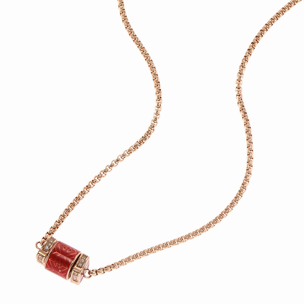 Emporio Armani Rose Gold Plated Stainless Steel Red Lacquer Pendant With Chain