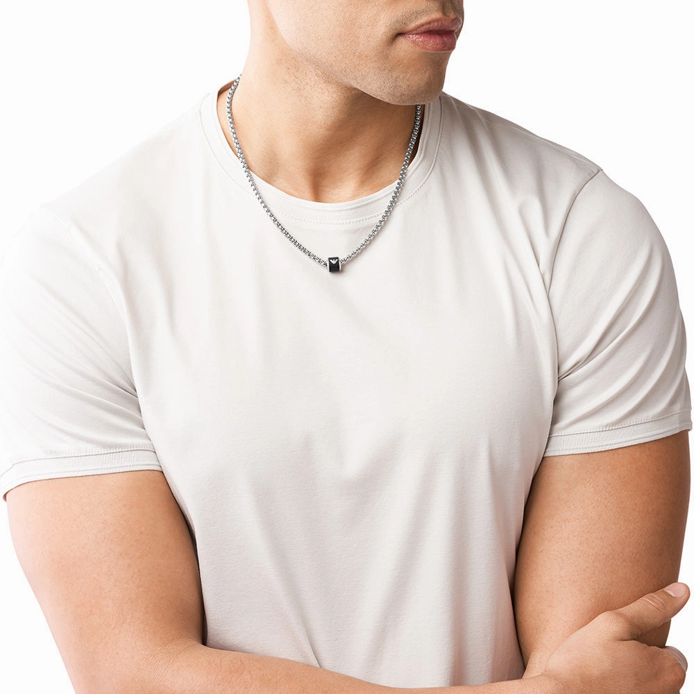 Emporio Armani Stainless Steel Black Marble Pendant On Chain
