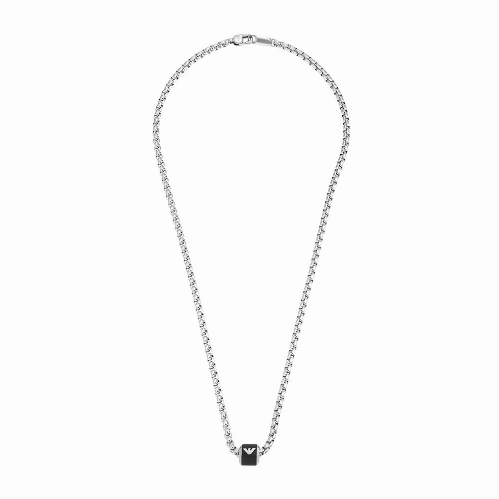 Emporio Armani Stainless Steel Black Marble Pendant On Chain