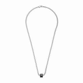 Emporio Armani Stainless Steel Black Marble Pendant On Chain