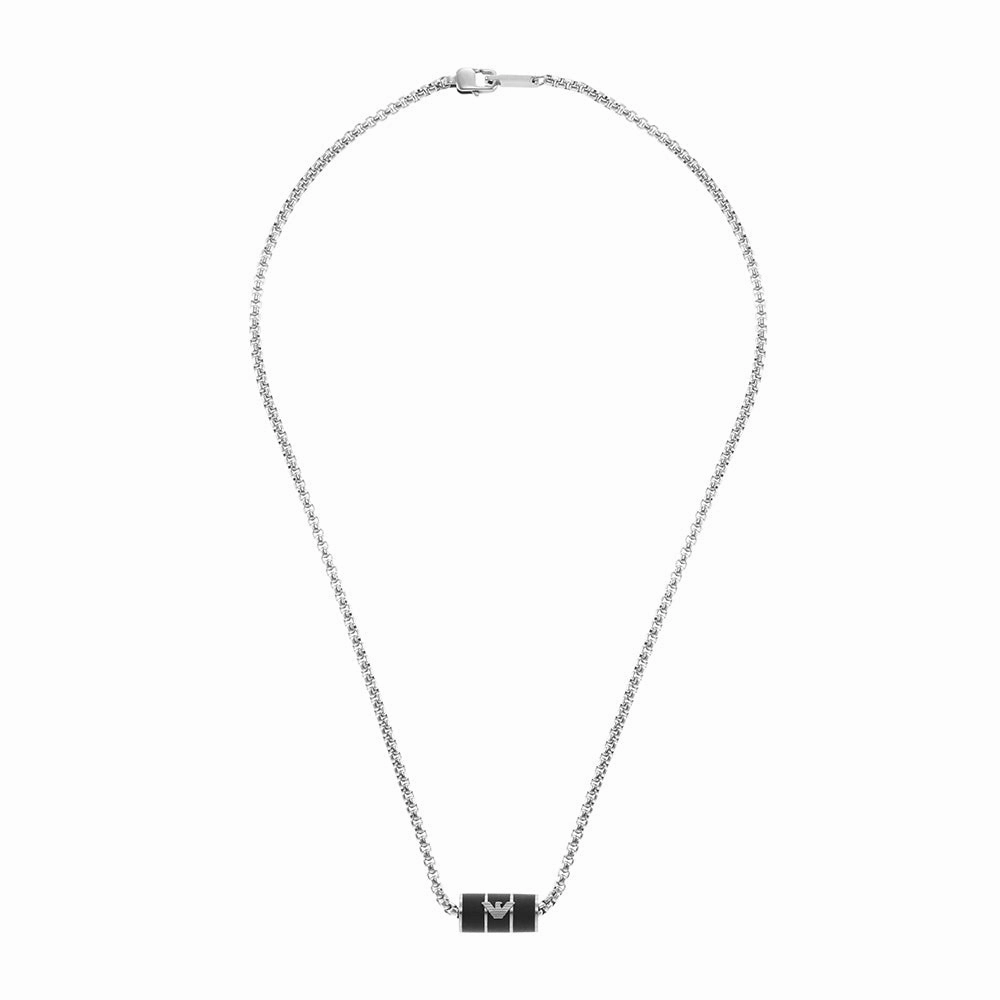 Emporio Armani Stainless Steel Black Matte Lacquer Pendant With Chain
