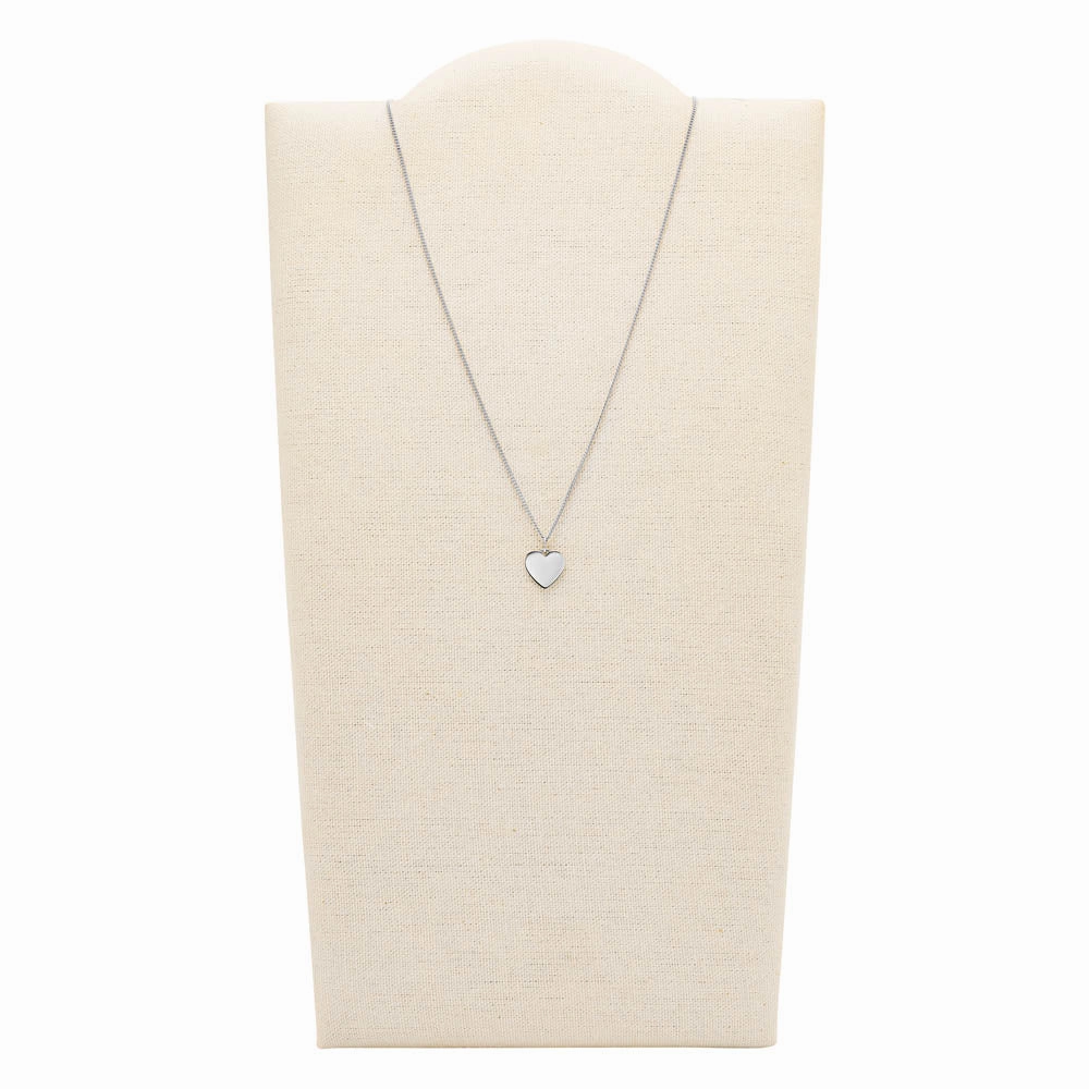 Fossil Silver Plated Stainless Steel Drew Heart Pendant with Chain