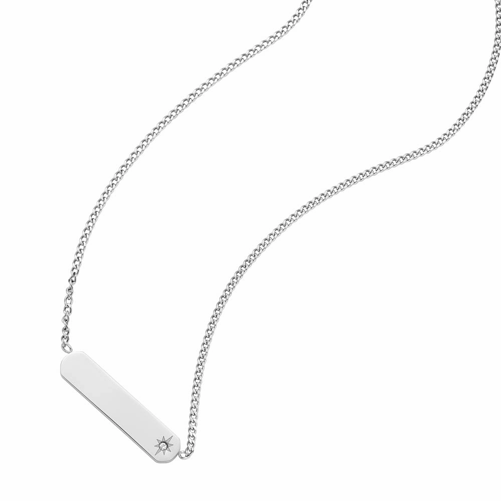 Fossil Silver Plated Stainless Steel Drew ID Pendant with Chain