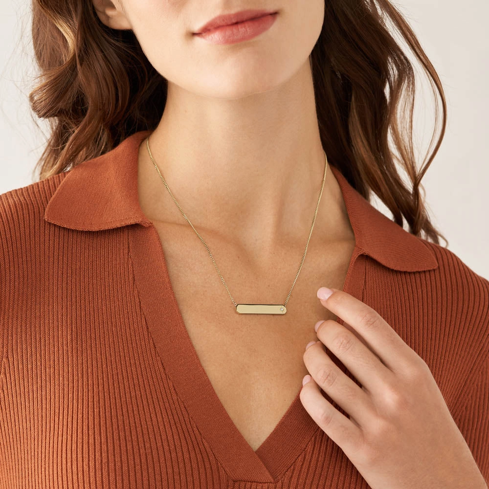 Fossil Yellow Gold Plated Stainless Steel Drew ID Pendant with Chain