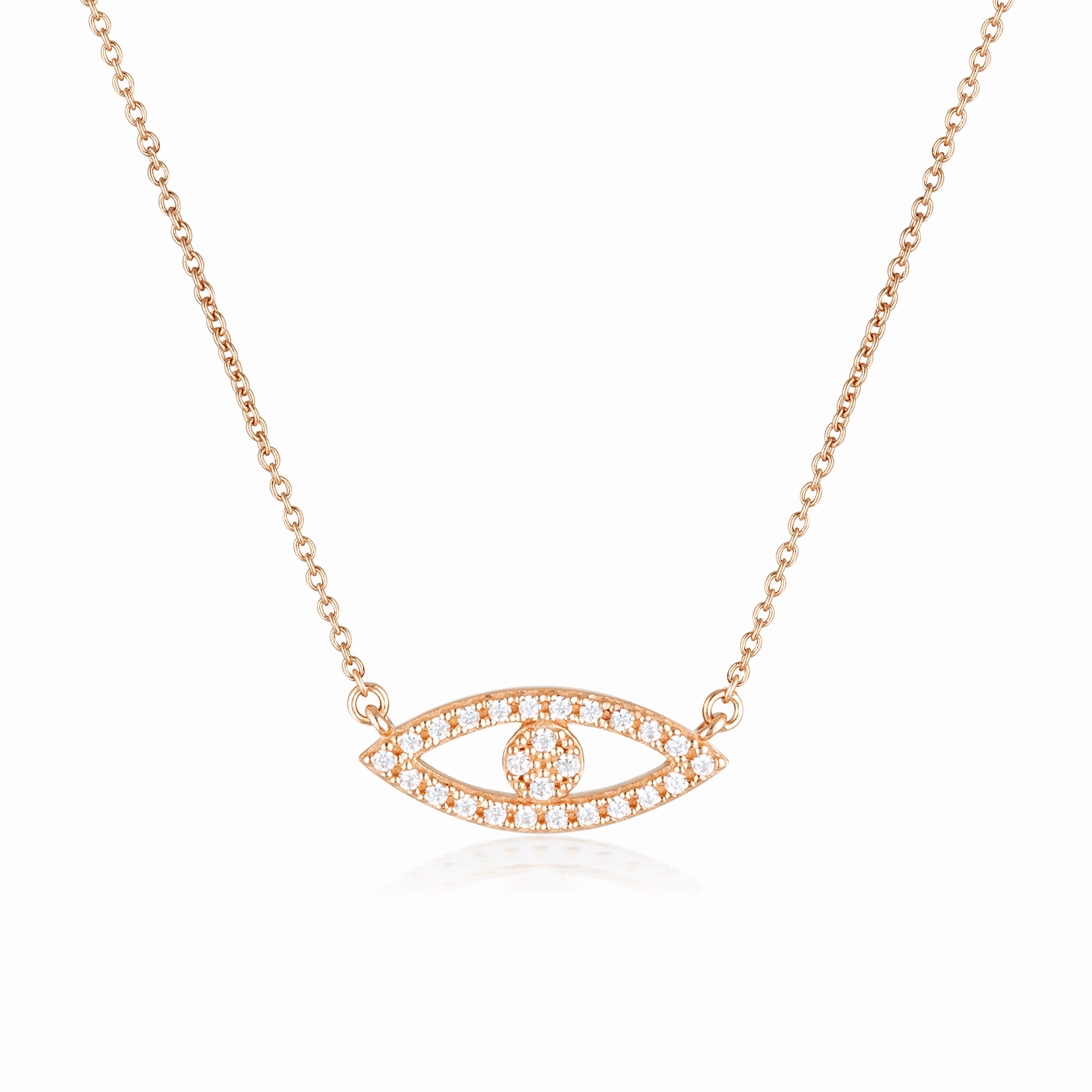 Georgini Rock Star Sterling Silver Rose Gold Plated Evil Eye Pendant On Chain