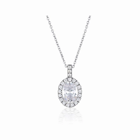 Georgini Sterling Silver  Zirconia Halo Oval Pendant On Chain