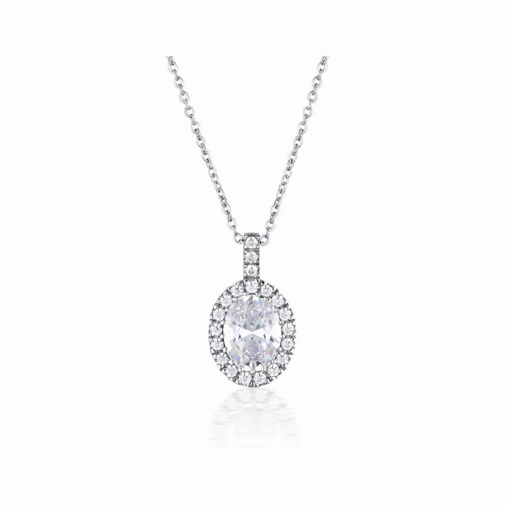 Georgini Sterling Silver  Zirconia Halo Oval Pendant On Chain