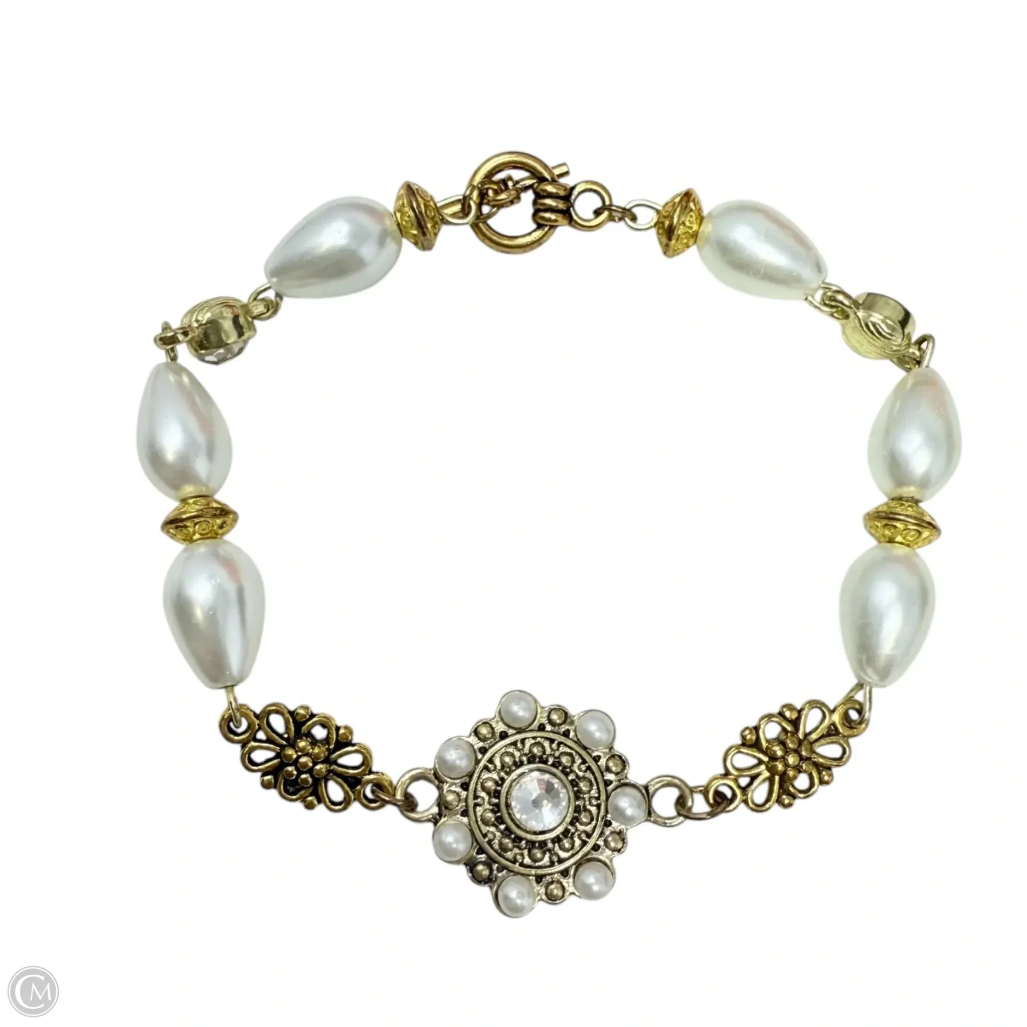 Gold Tone & Pearlescent Bead Toggle Bracelet By Clothes Mentor