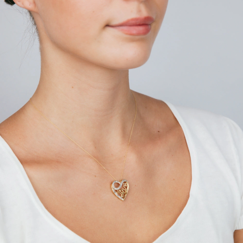 Gold Plated Sterling Silver 1/4 Carat Diamond "LOVE" Heart Pendant on 45cm Chain
