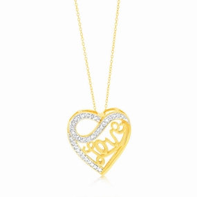 Gold Plated Sterling Silver 1/4 Carat Diamond "LOVE" Heart Pendant on 45cm Chain