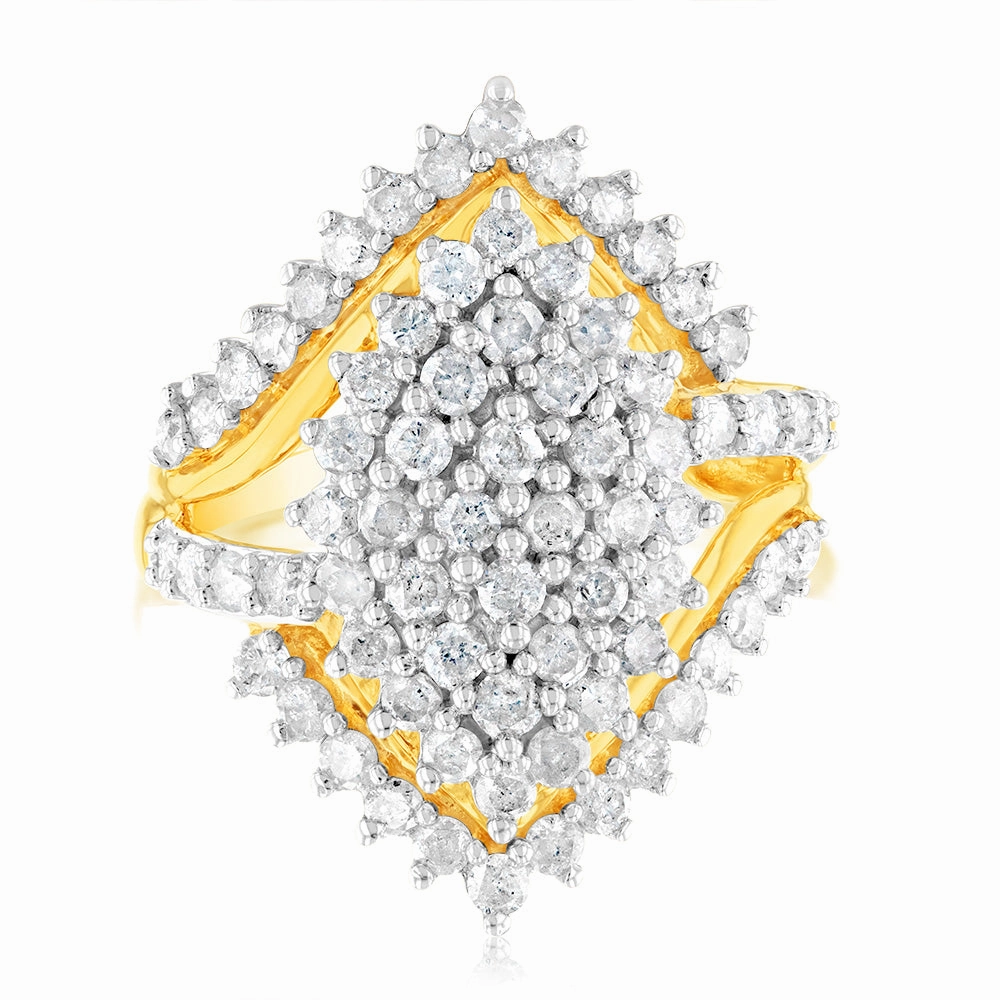 Gold Plated Sterling Silver 1.9 Carat Diamond Cluster Ring