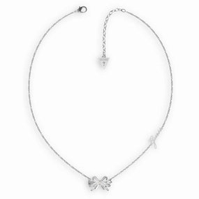 Guess Rhodium Plated Stainless Steel 22mm Bow On 16-18" Chain