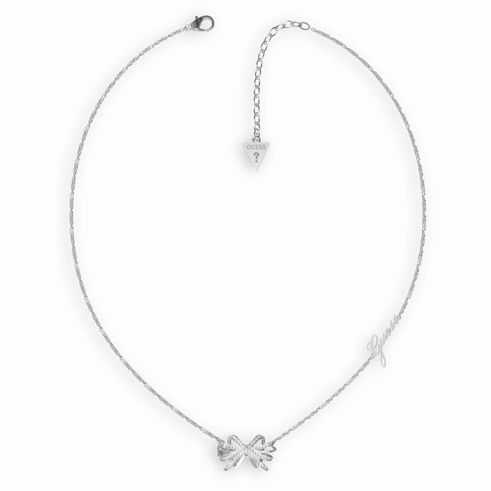 Guess Rhodium Plated Stainless Steel 22mm Bow On 16-18" Chain