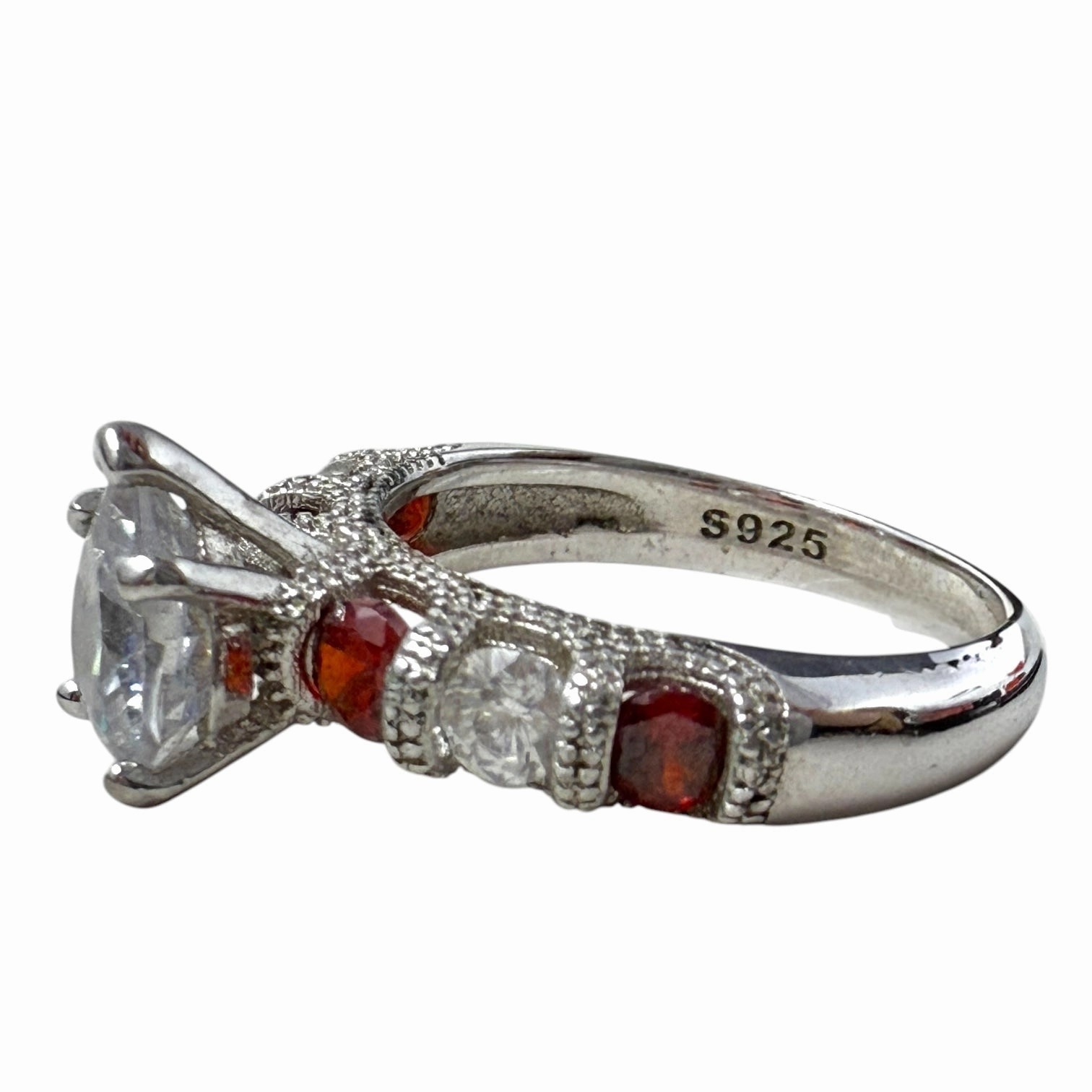 Heart Cubic Zirconia Red Pumpkin Garnet Solitaire Silver 925 Ring By Clothes Mentor, Size: 6