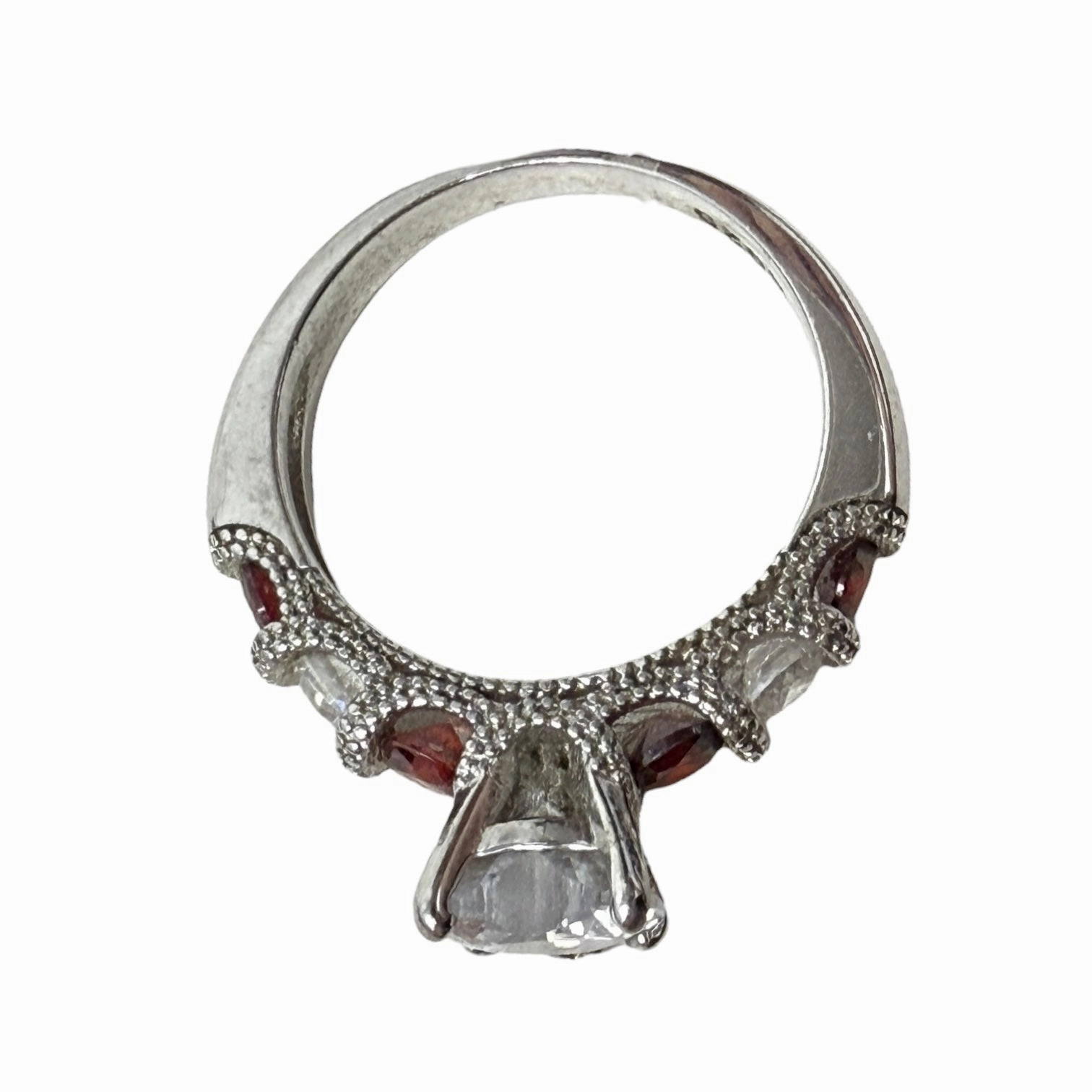 Heart Cubic Zirconia Red Pumpkin Garnet Solitaire Silver 925 Ring By Clothes Mentor, Size: 6