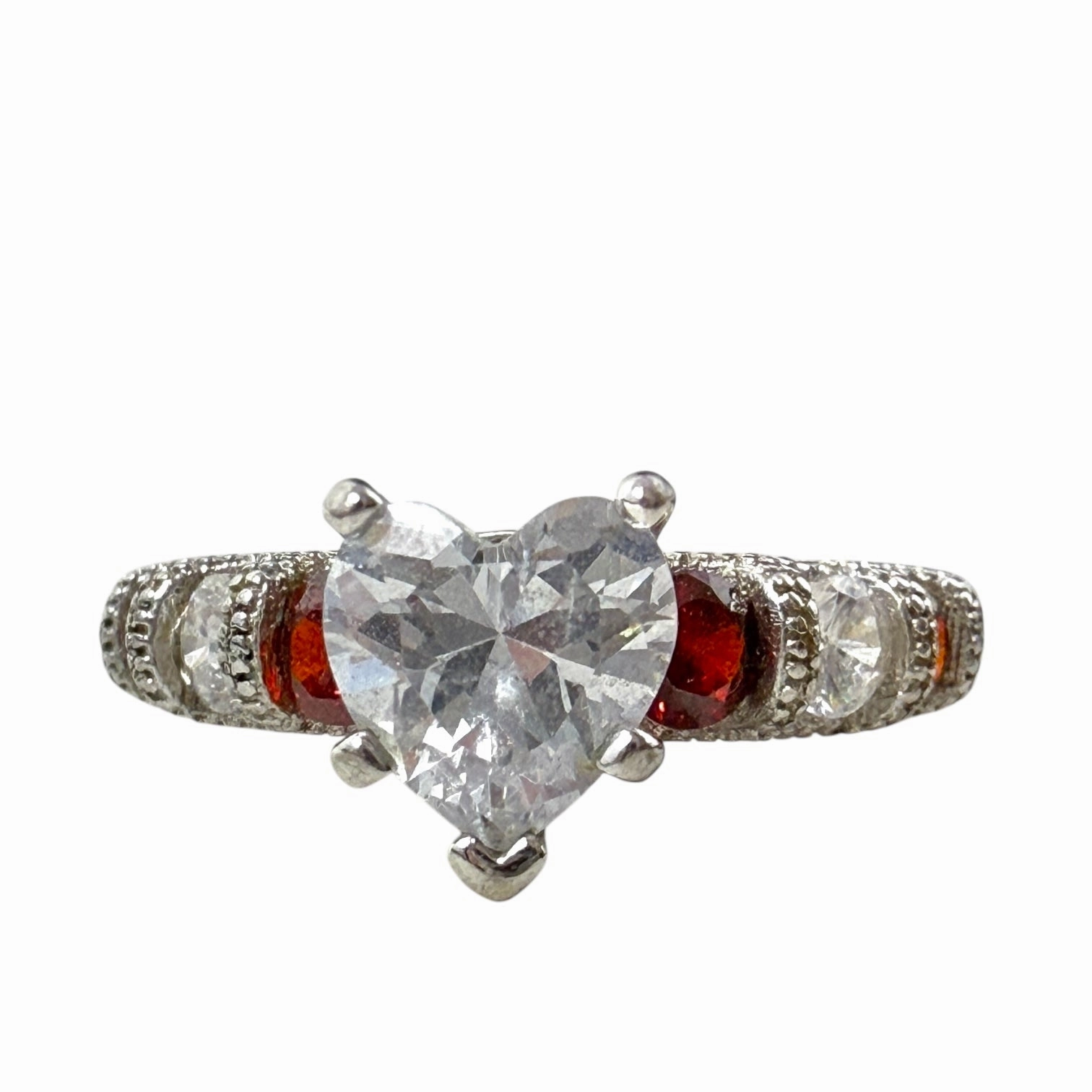 Heart Cubic Zirconia Red Pumpkin Garnet Solitaire Silver 925 Ring By Clothes Mentor, Size: 6