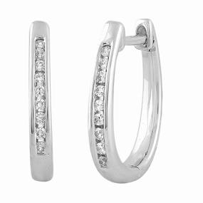 Huggie Earrings With 0.08Ct Diamond In 9K White Gold