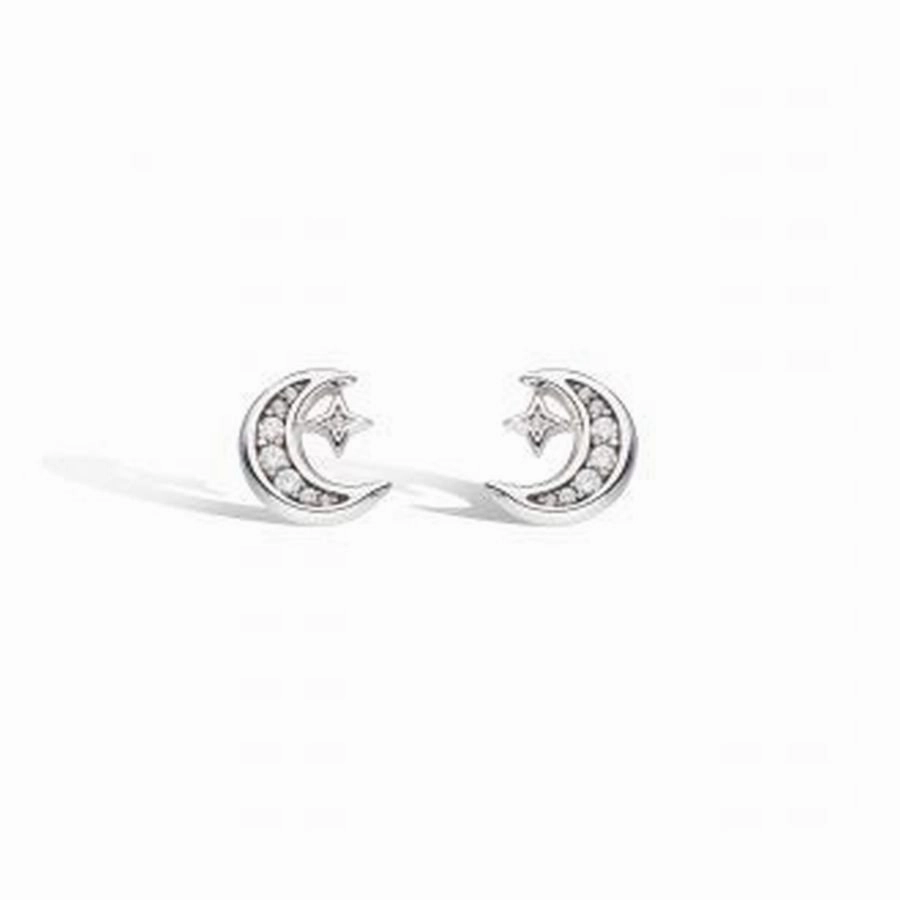 KH Silver Celeste CZ Pave Small Crescent Moon Stud Errngs