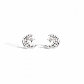 KH Silver Celeste CZ Pave Small Crescent Moon Stud Errngs