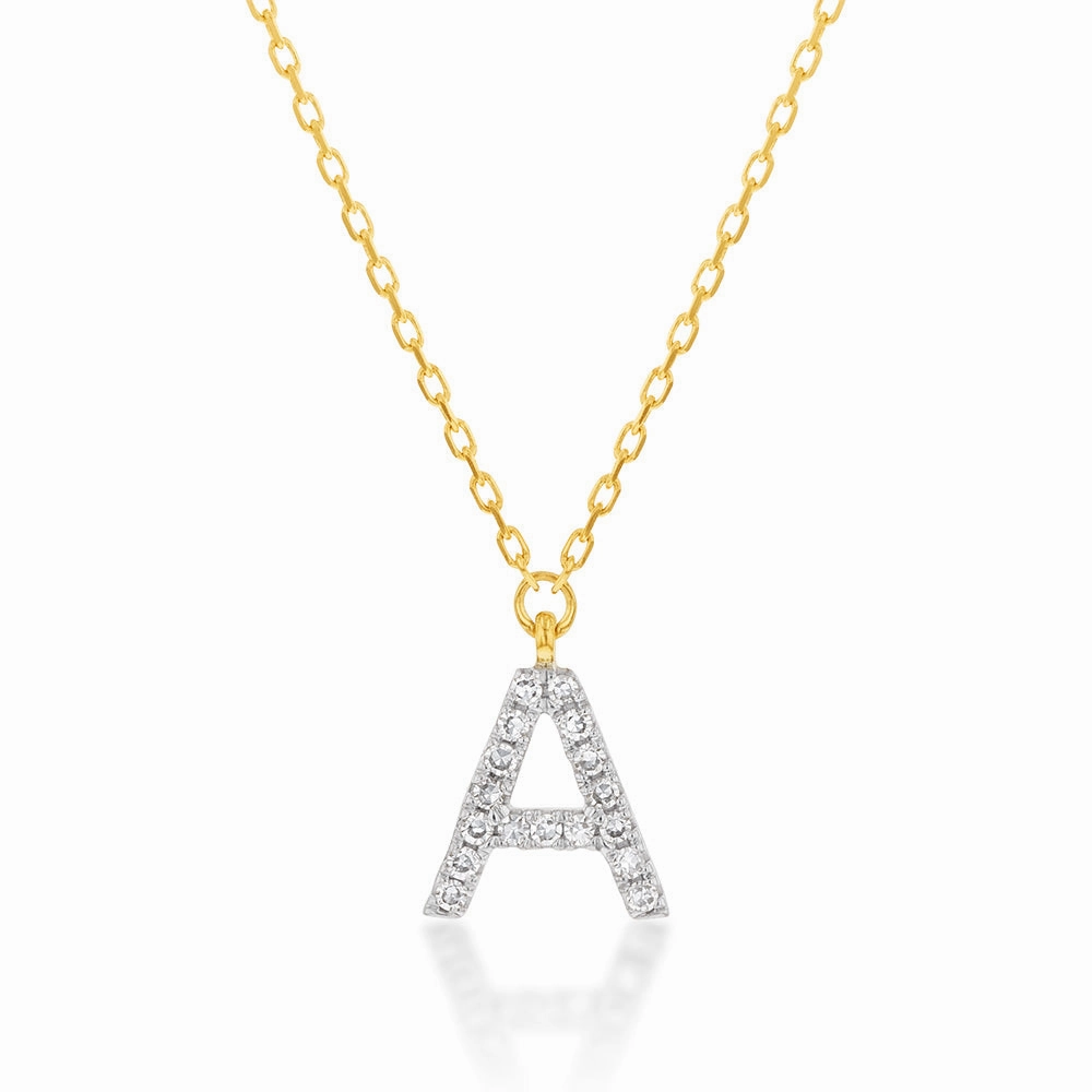 Luminesce Lab Diamond A Initial Pendant in 9ct Yellow Gold with Adjustable 45cm Chain