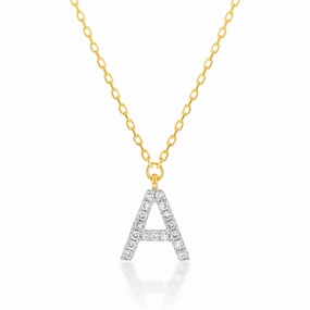 Luminesce Lab Diamond A Initial Pendant in 9ct Yellow Gold with Adjustable 45cm Chain